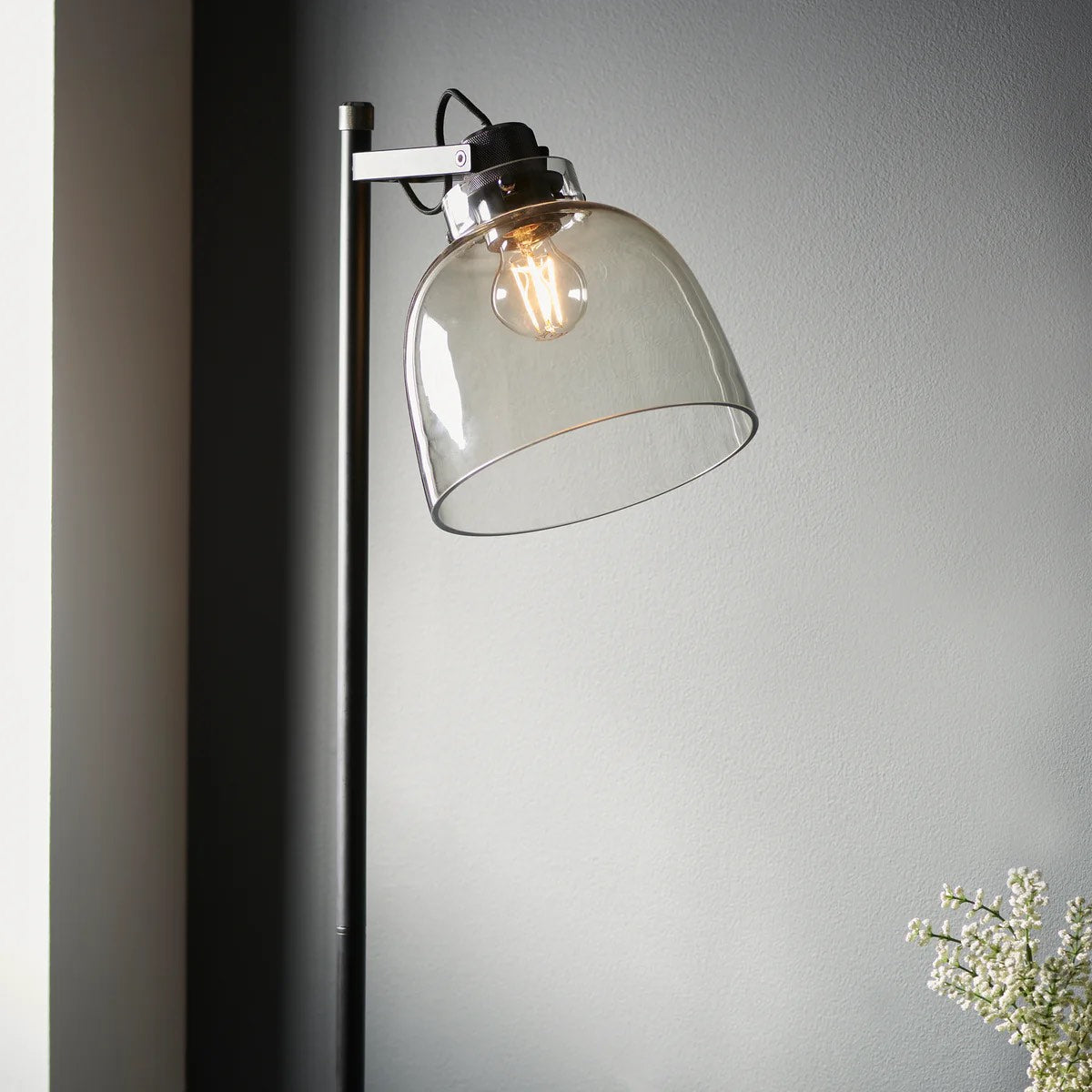 Readium Industrial Floor Lamp - Adjustable Glass Head Metal Base for Living Room and Bedroom