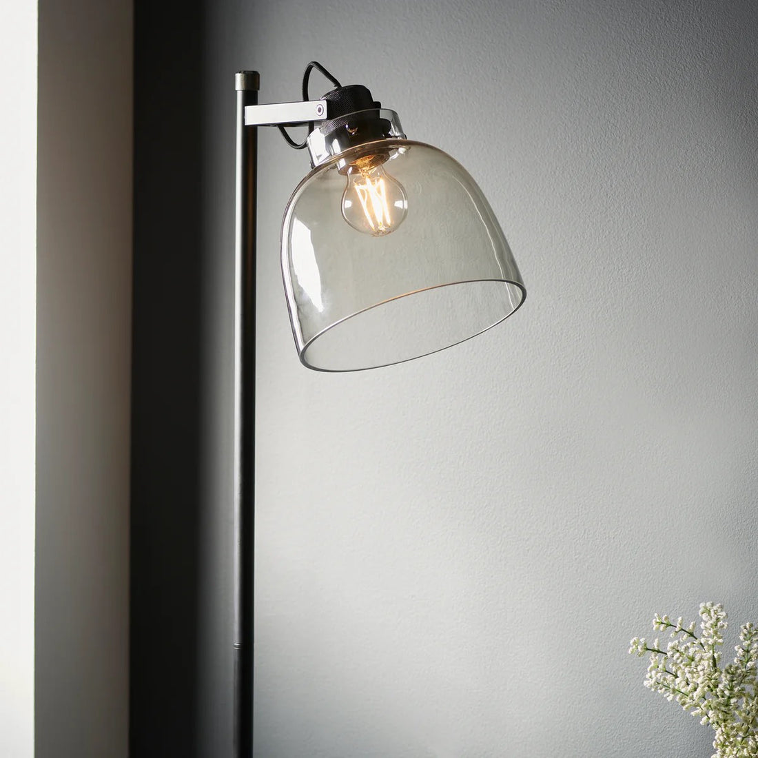 Readium Industrial Floor Lamp - Adjustable Glass Head Metal Base for Living Room and Bedroom