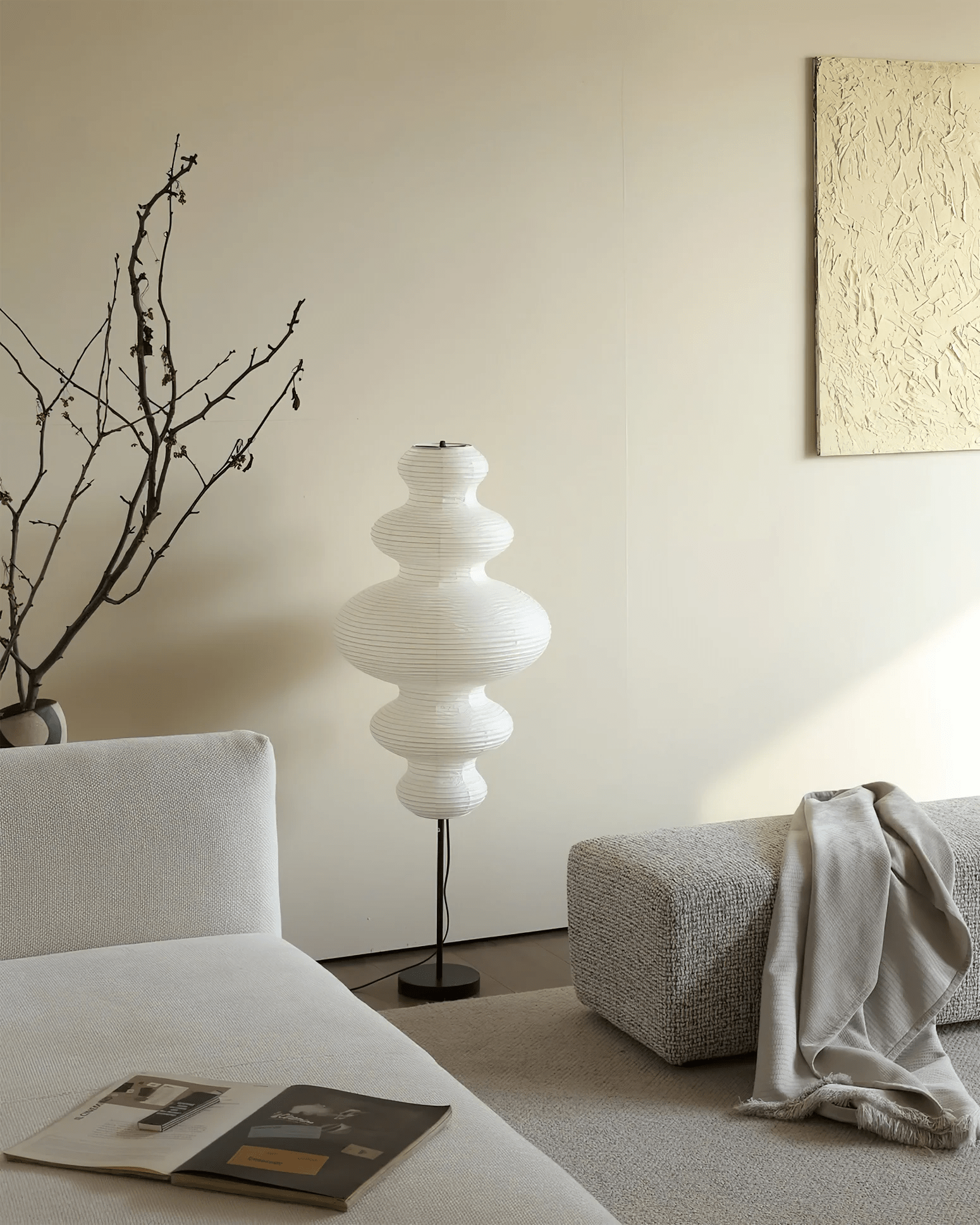Metal Floor Lamp - Paper Lamp with Elegant Shade for Dining Room