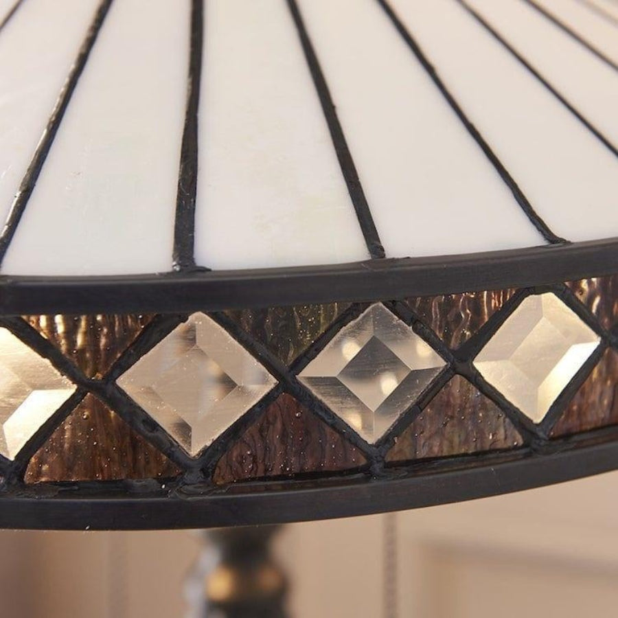 TF Fargo Geometric Tiffany Style Lamp — Amber and Cream Glass Accent Lighting for Bedroom or Study