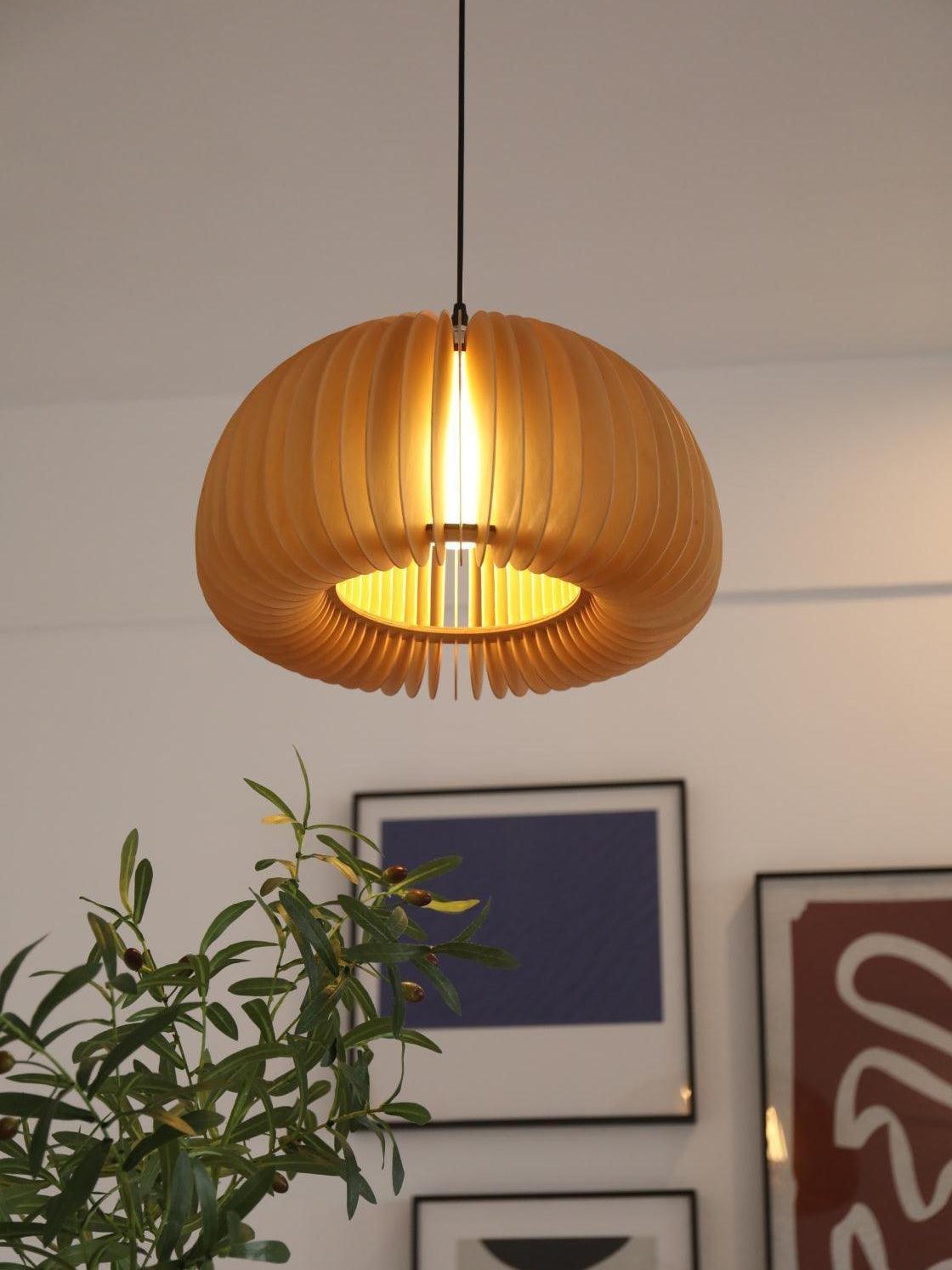 Rounded Wood Slat Swag Pendant Light