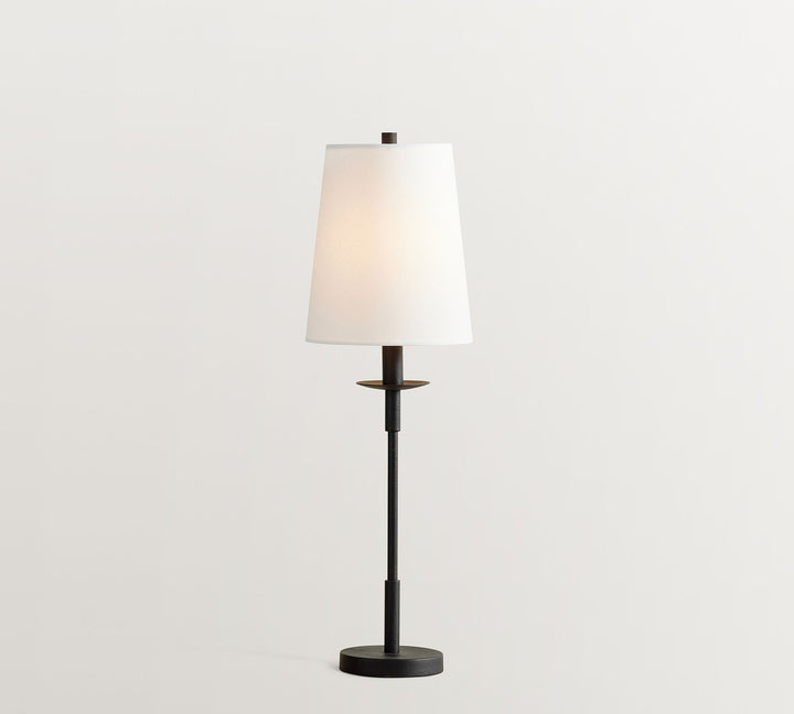 Rowan Modern Iron Table Lamp - Industrial Farmhouse Linen Bedside Reading Light
