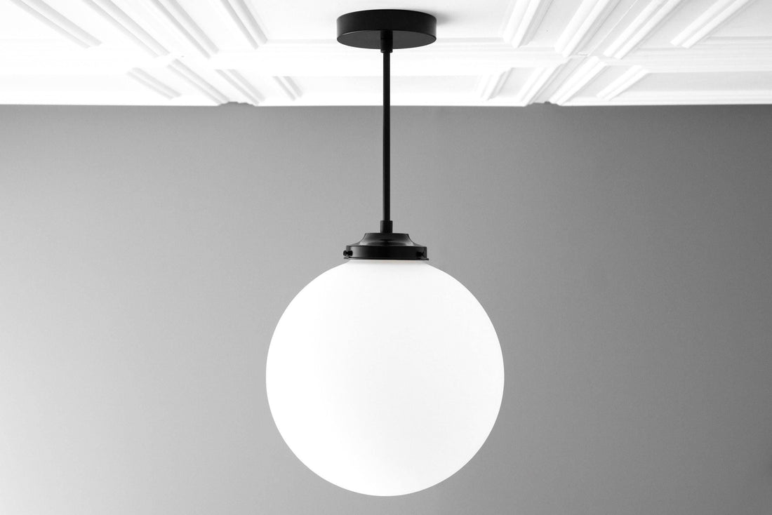 Glorica Glass 12 Inch Globe Ceiling Light - Frosted Glass Art Deco Pendant And Flush Mount