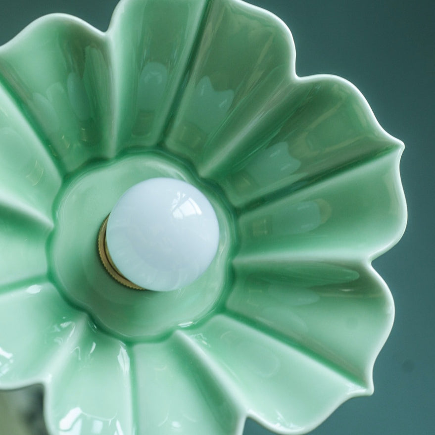 Vintage Celadon Ceramic Lotus Pendant Light