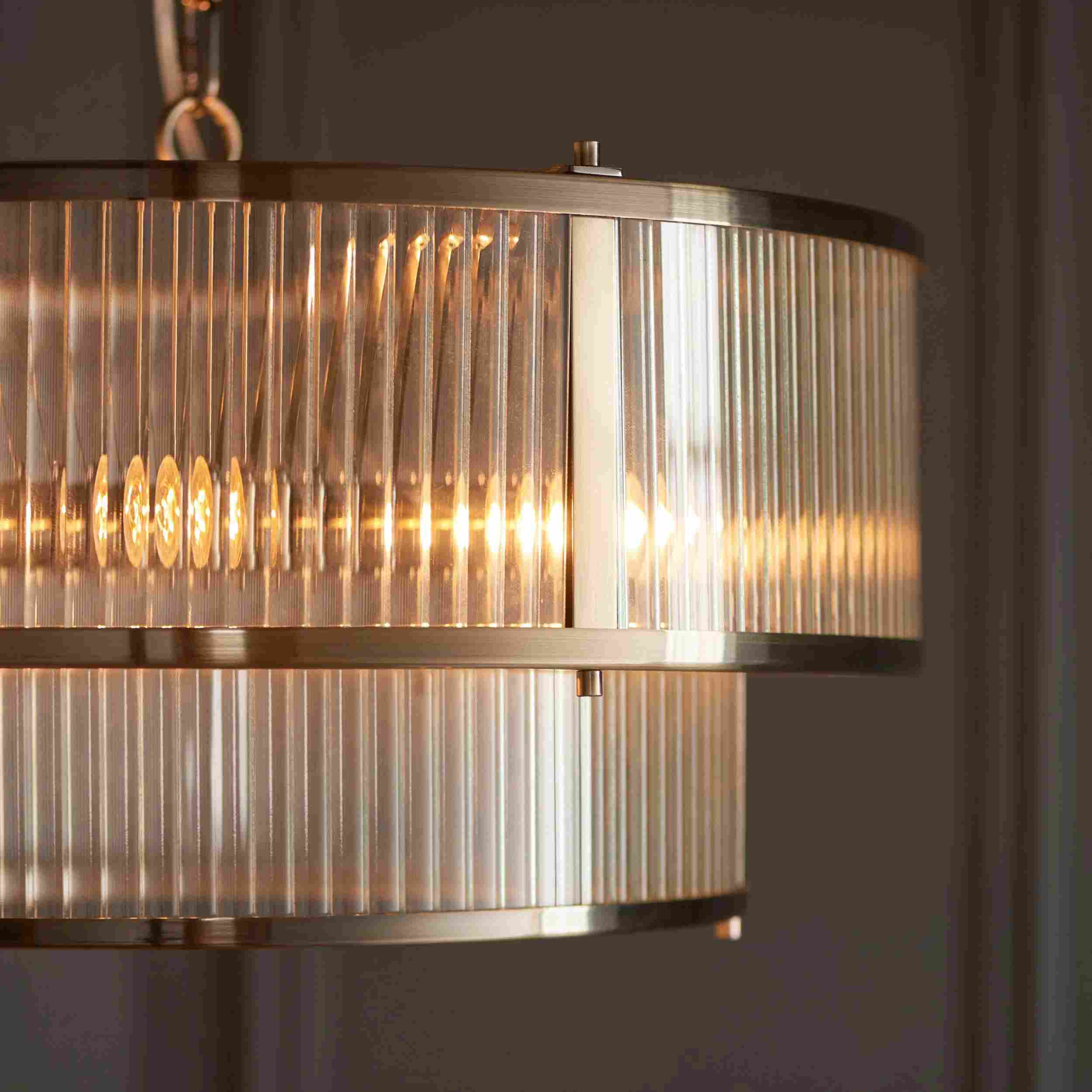 RibGlow Ribbed Glass Pendant Light - Antique Style Pendant Light for Dining Room