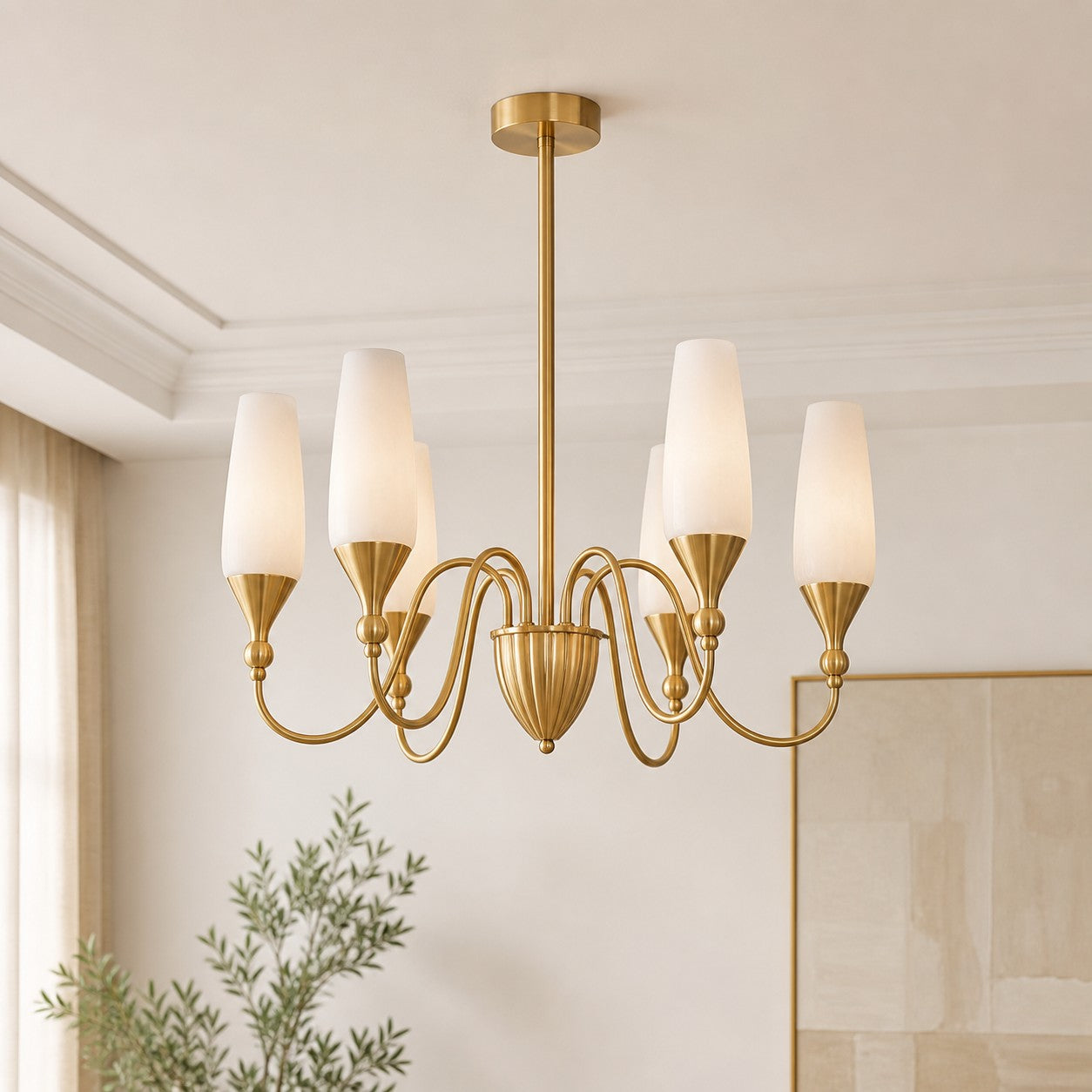 French Copper and Glass Chandelier for Dining Room