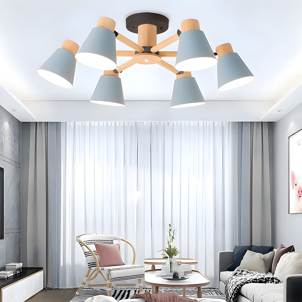 Wooden Ceiling Light - Flush Mount Living Room Lamp Natural