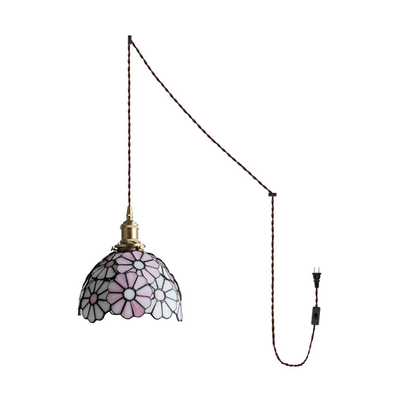 Brass Stained Glass Plug-In Pendant
