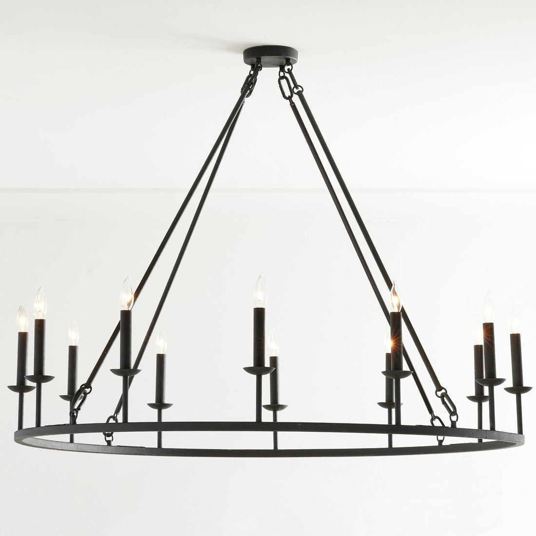 Rowan Rustic Iron Chandelier - Round Wagon Wheel Lamp for Living Room