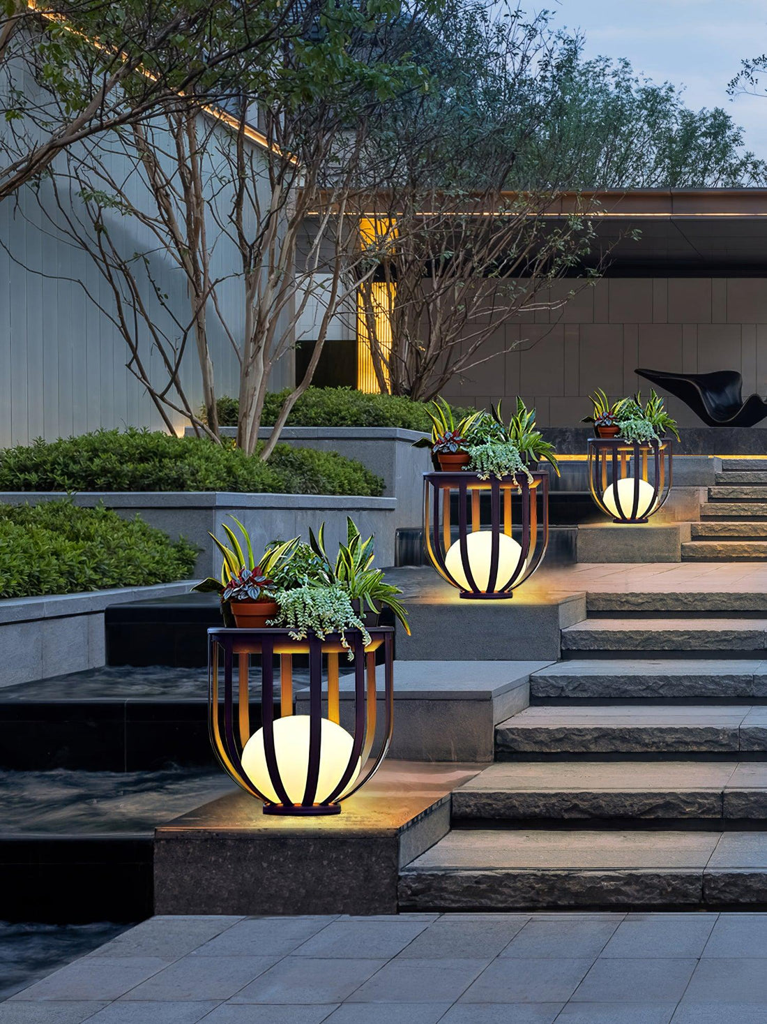Garden Outdoor Floor Lamp - Dimmable LED Light with Tray & Flower Pot