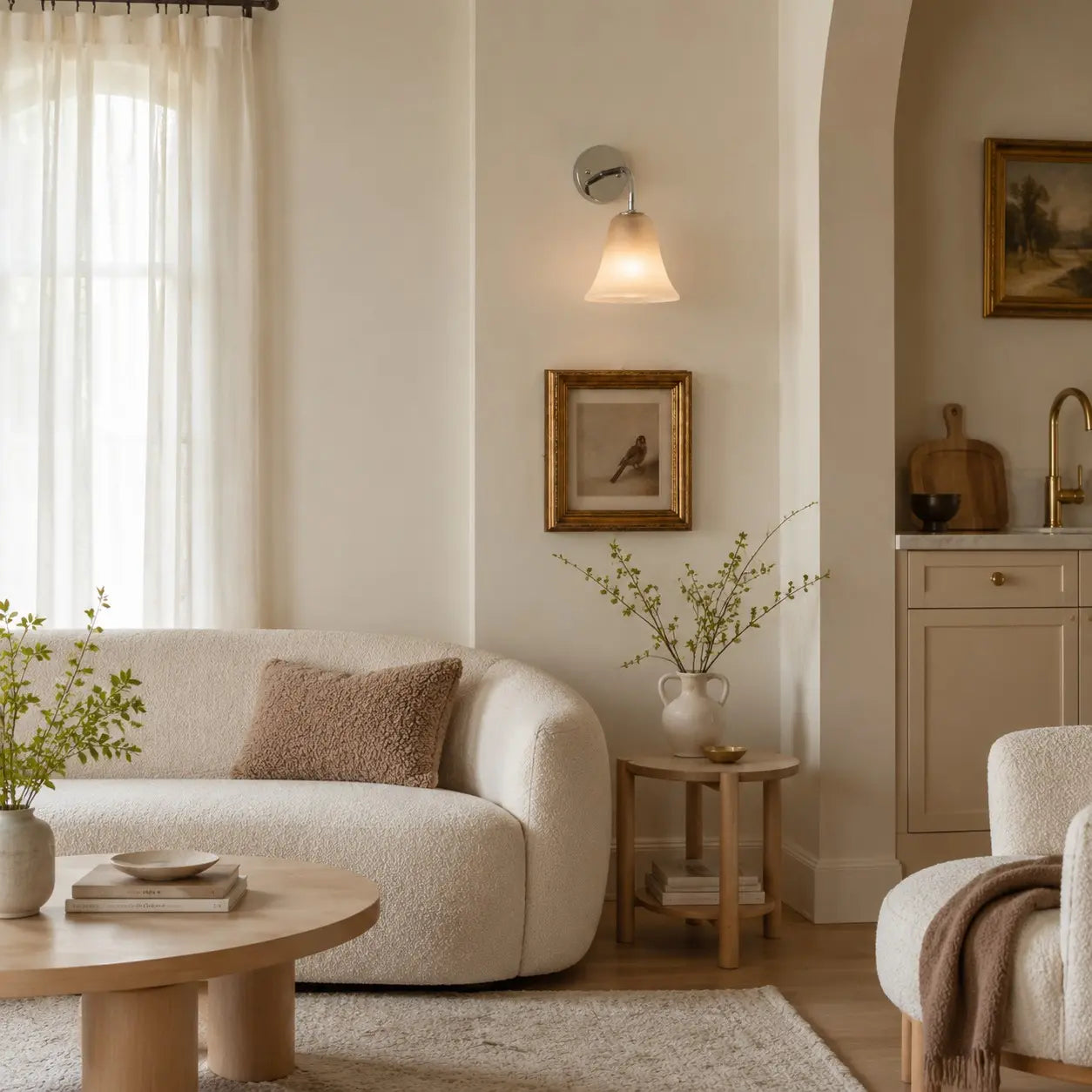 Latte wall sconce in a warm modern room