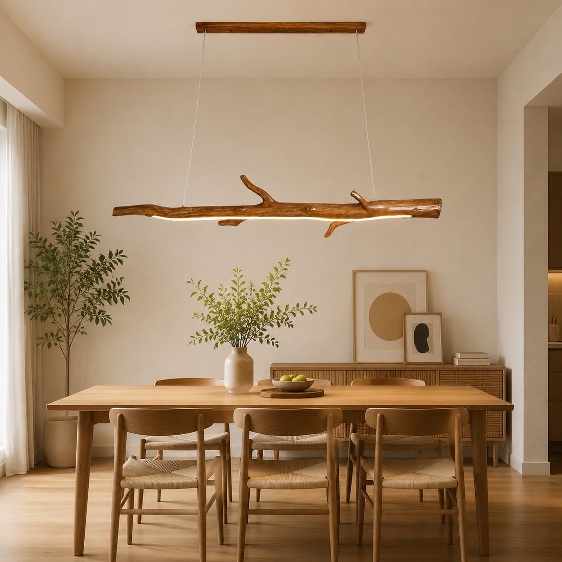 Wood Color Resin Linear Branch Pendant Light