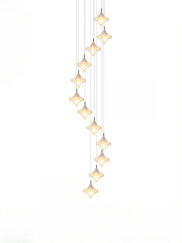 Art Deco Star Staircase Pendant Light - Frosted Glass Hanging Fixture - Astris Altair