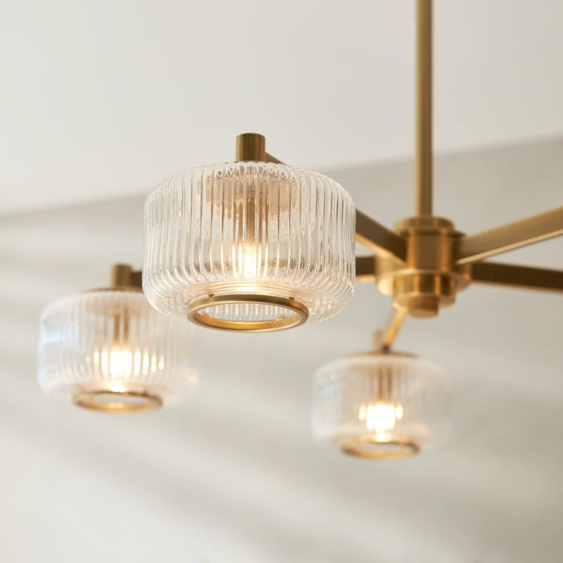 Canovus Ceiling Fixture with Ribbed Glass - Industrial Metal Living Room Light