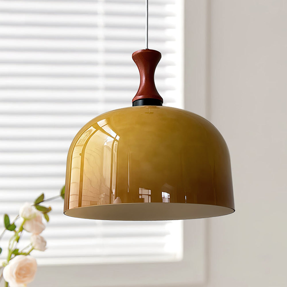 Retro Round Pendant Light - Amber Glass Hanging Lamp for Dining Room