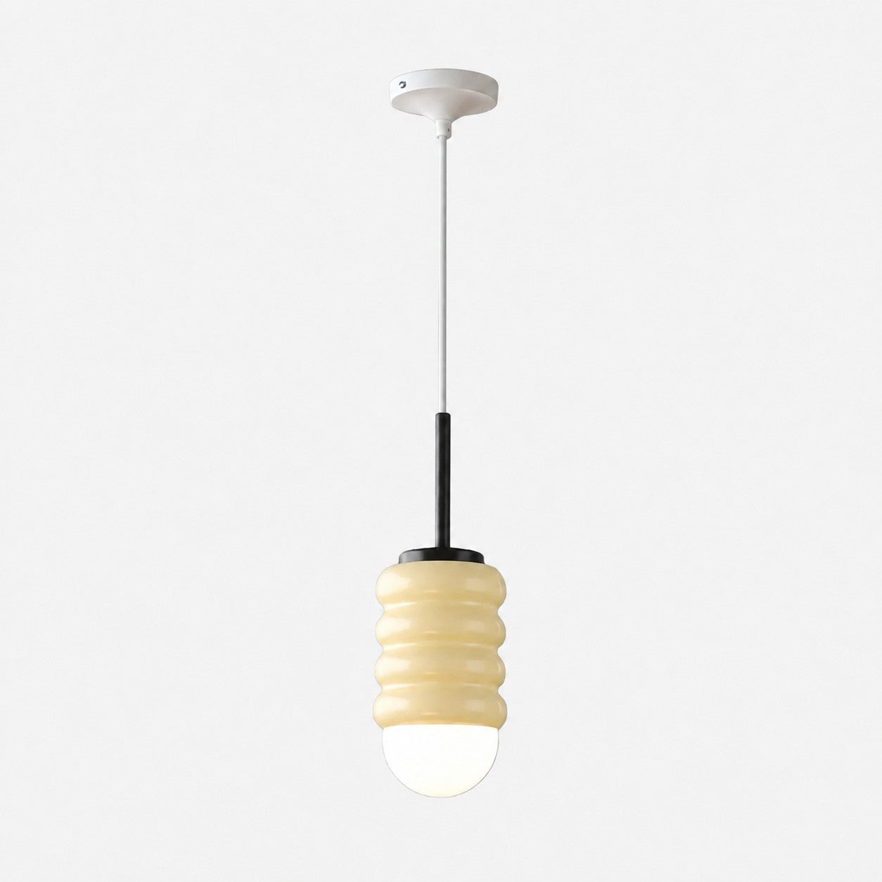 Iron Pendant Lamp with Ribbed Shade - Cream Style Light for Bedroom