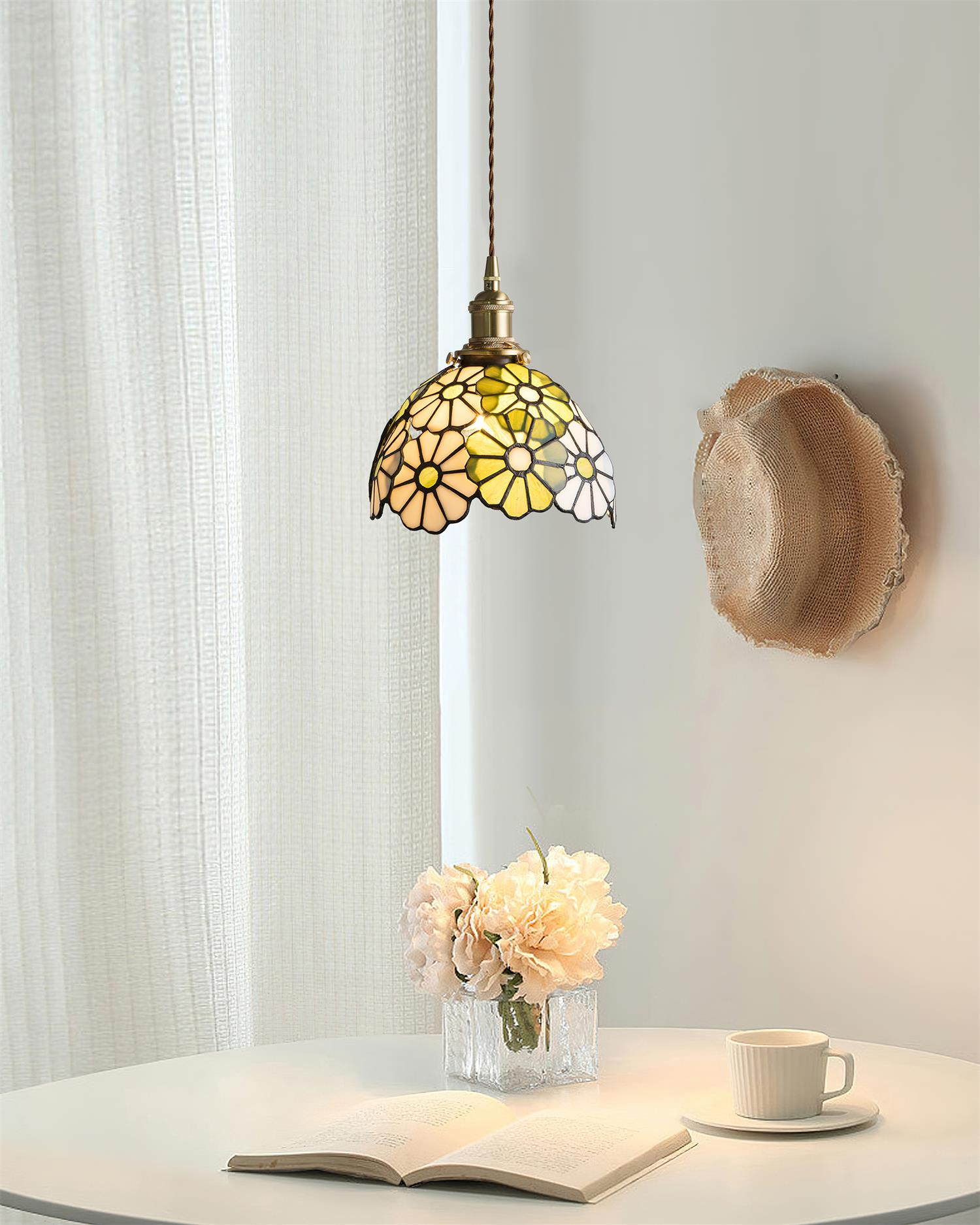 Brass Stained Glass Plug-In Pendant