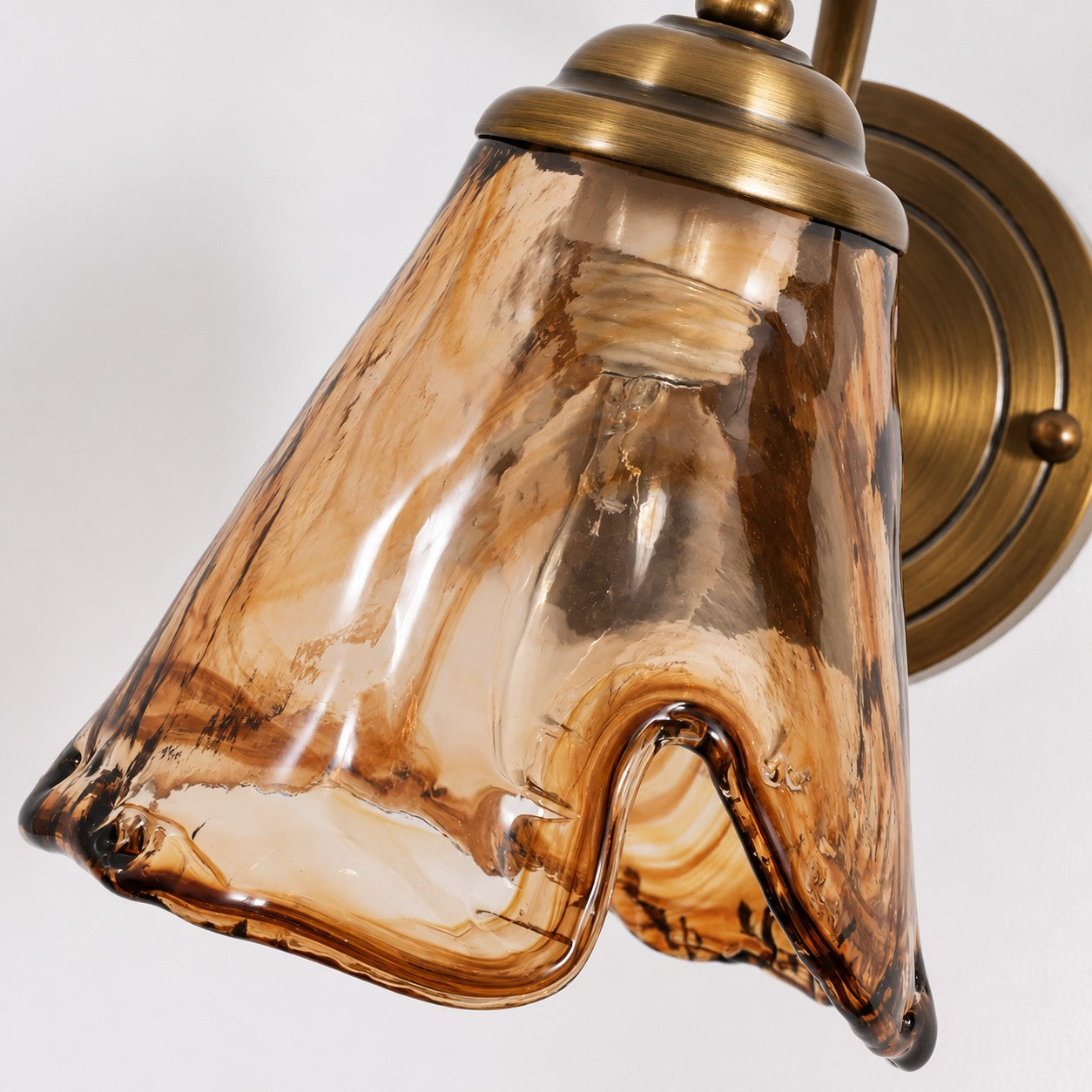 Brass Amber Glass Downlight Wall Sconce