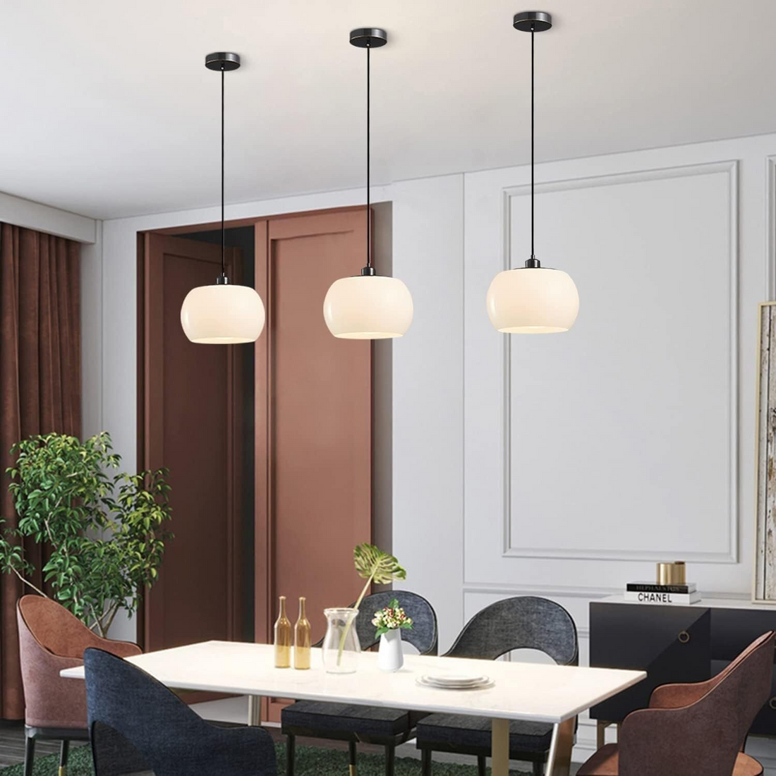 Bauhaus Glass Pendant Lights - Modern White Orb Lamp for Bedroom