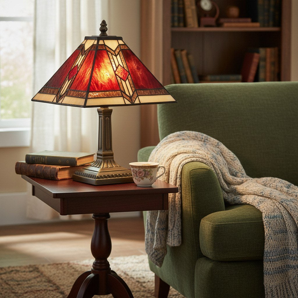 TiffStar Tischleuchte aus Buntglas – Buntglas im Vintage-Stil, geeignet für Schlaf- und Wohnzimmer