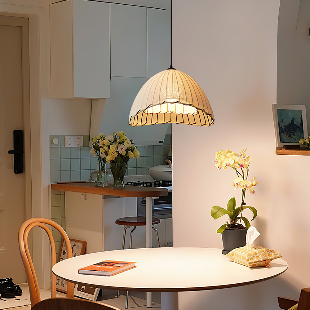 Wabi Sabi Pendant Light - Linen Shade Ceiling Fixture with Soft Glow