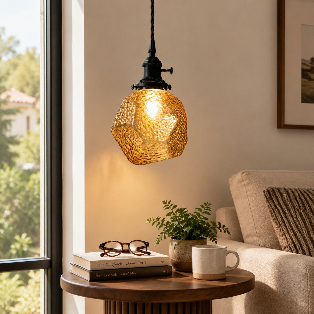 Vintage Faceted Glass Pendant Light