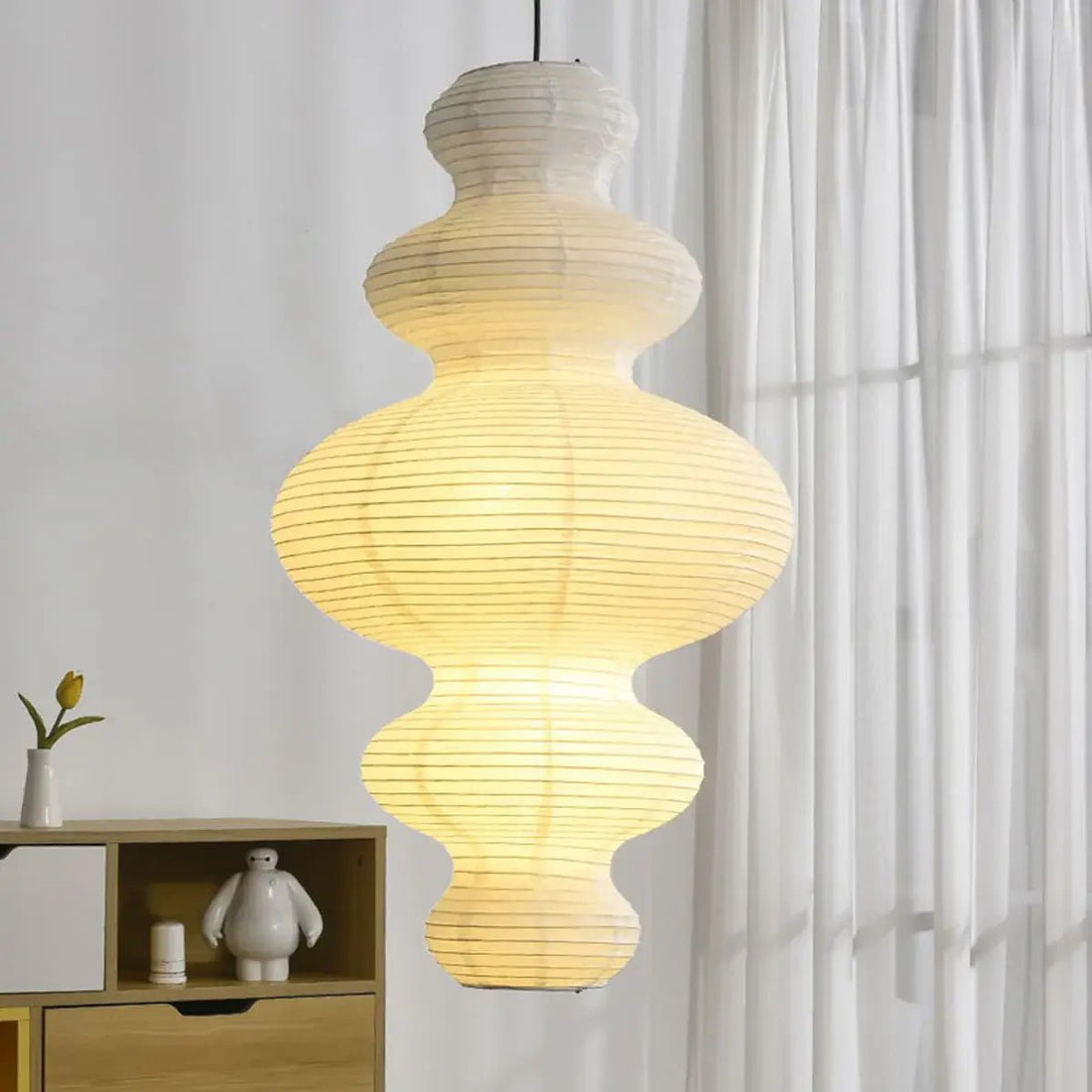 Sculptural Rice Paper Pendant Lamp - Luxurious Lamp for Bedroom