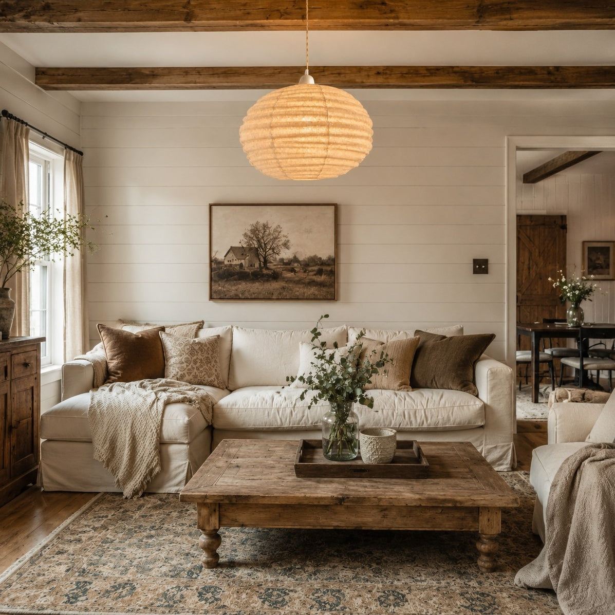 Japanese Minimalist Cotton-Linen Round Pendant Light