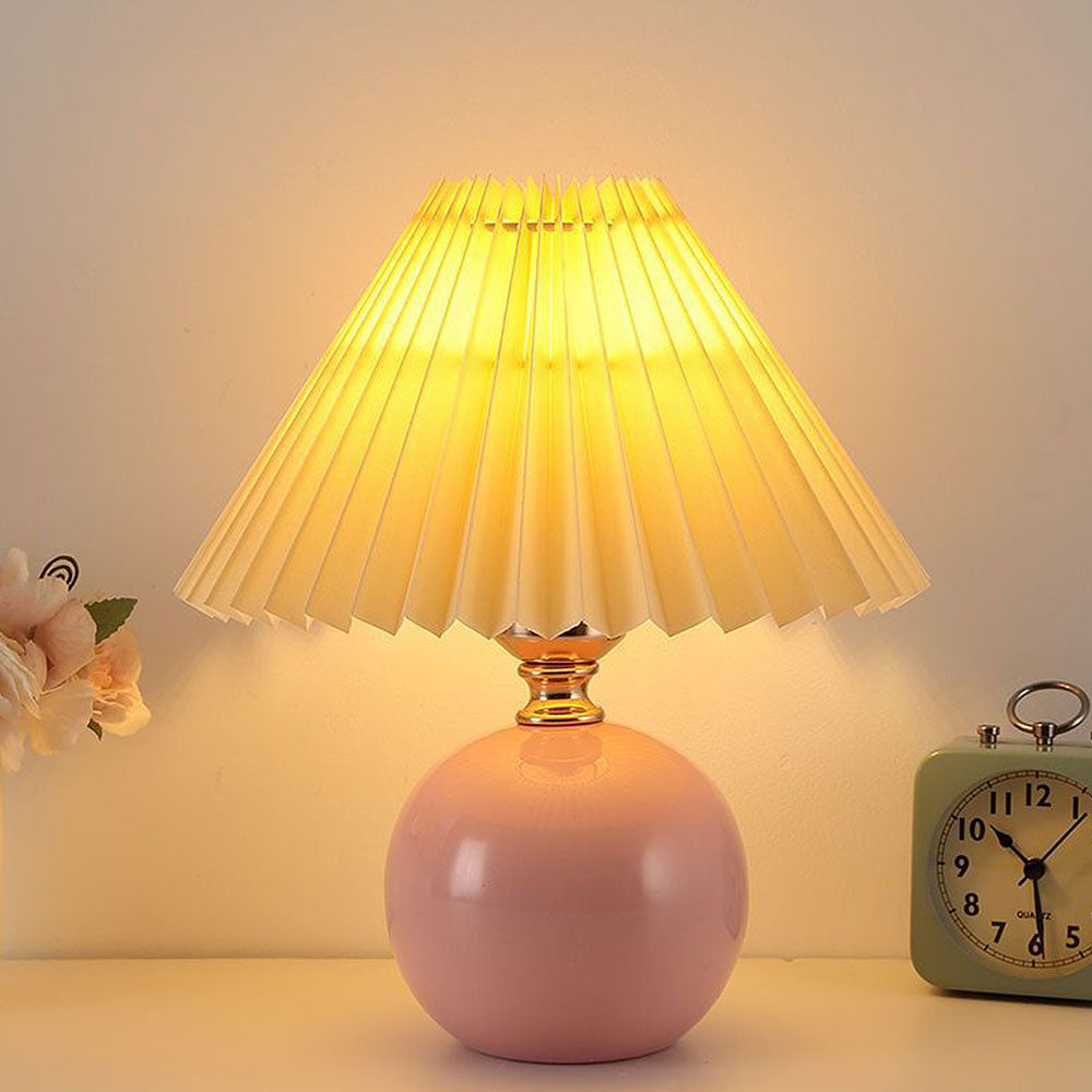 Modern Ceramic Table Light - Mini Fabric Pleated Lamp for Bedroom