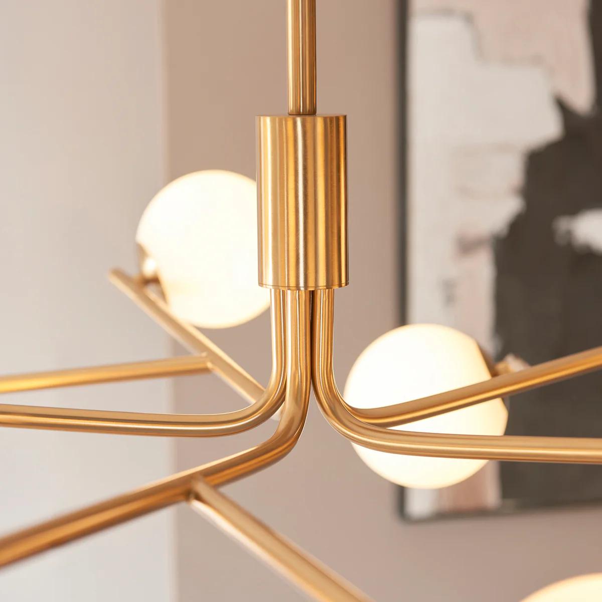 Tivara Mid-Century Modern 10-Light Pendant – Chandelier with Globe Shades for High Ceilings