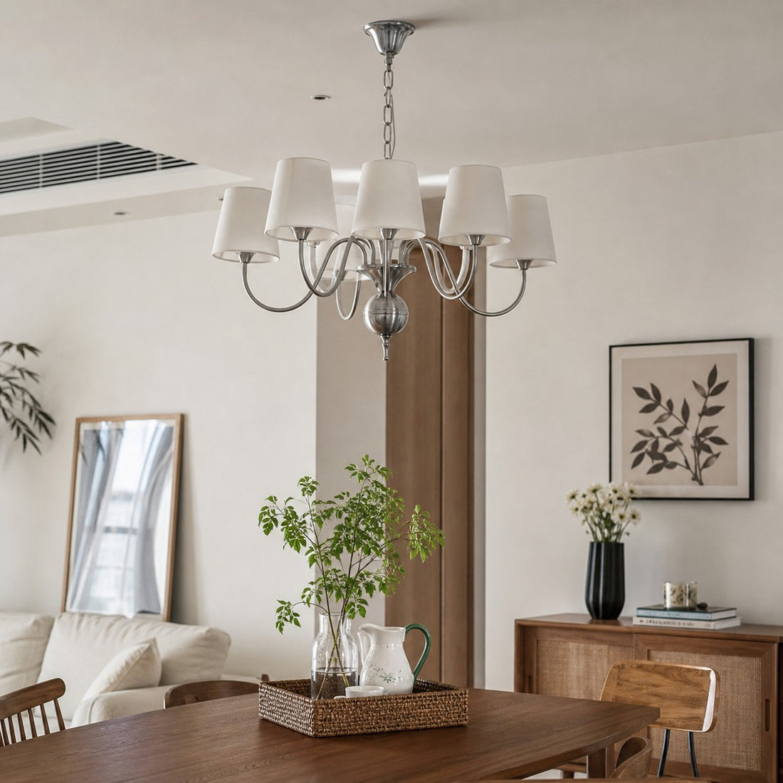 French Vintage Fabric Shade Chandelier