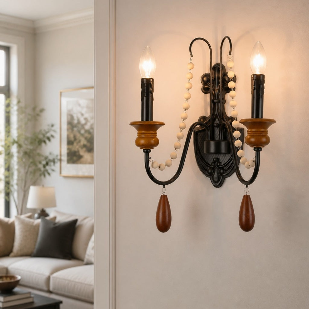 Black Beaded Candle Wall Sconce