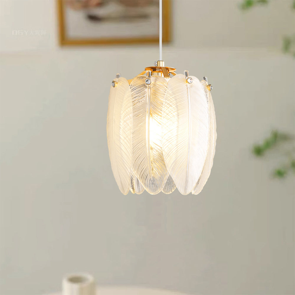 French Feather Pendant Light - Elegant Glass Shade Lighting