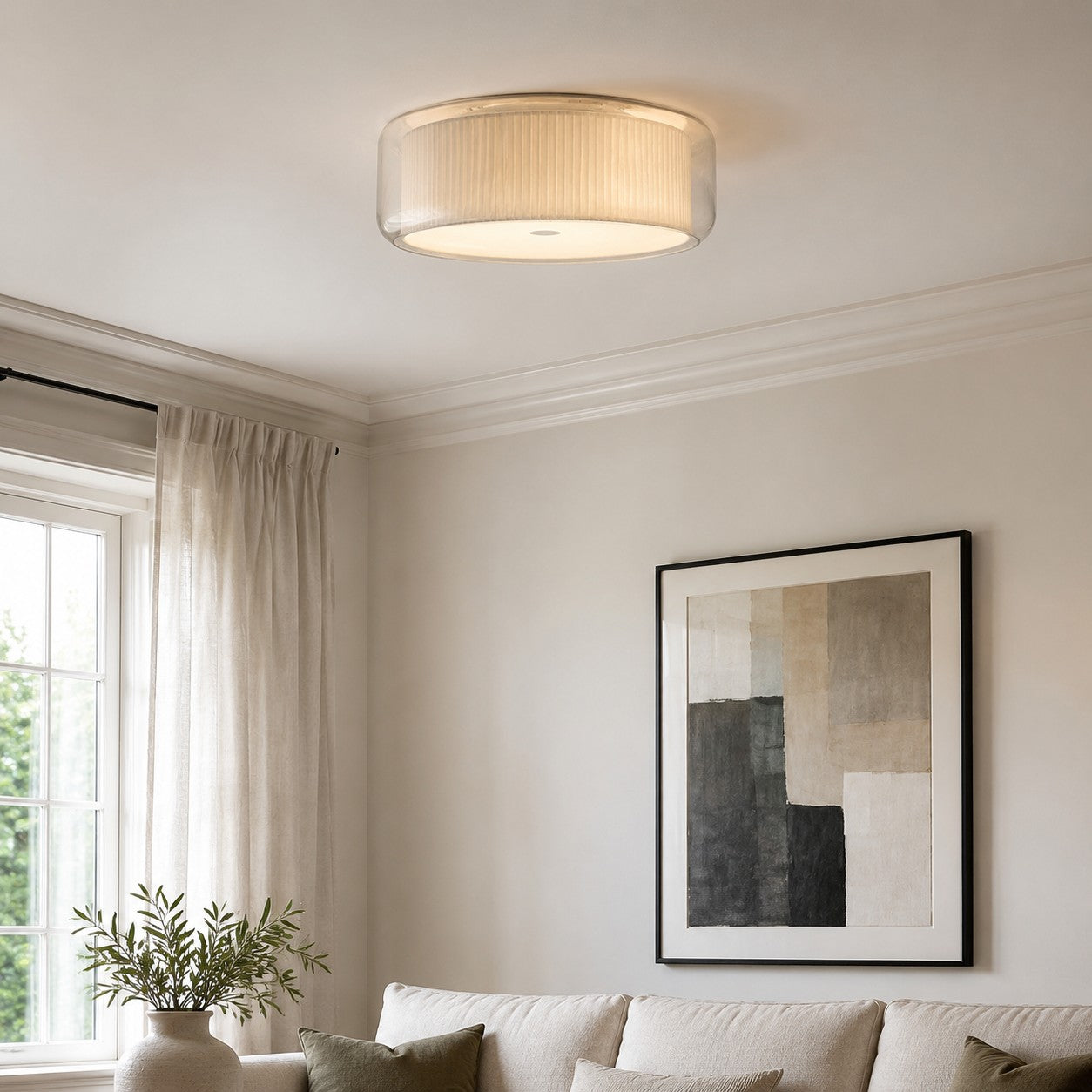 Bauhaus Glass Fabric Flush Mount Ceiling Light