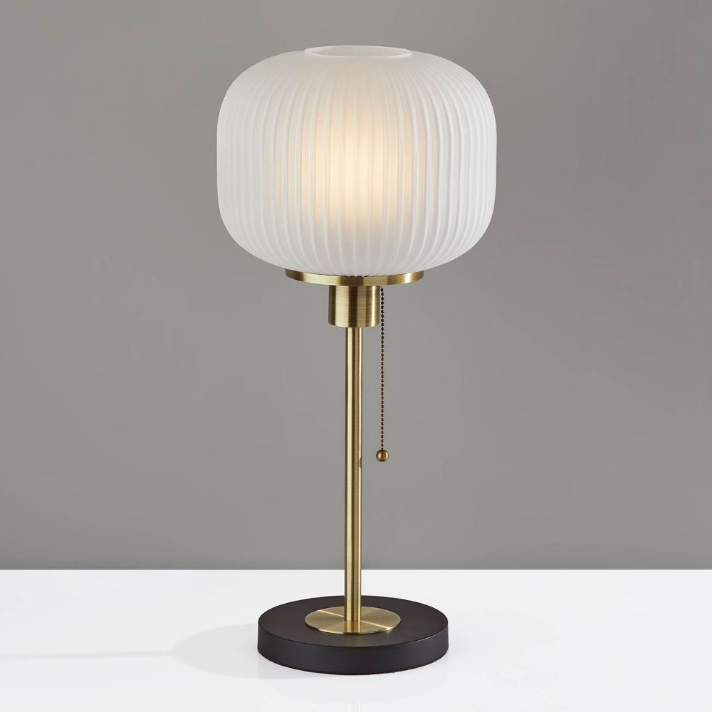 Pelviona Ribbed Glass Table Lamp - Brass & Black Metal Base - Must-Have for Home Styling