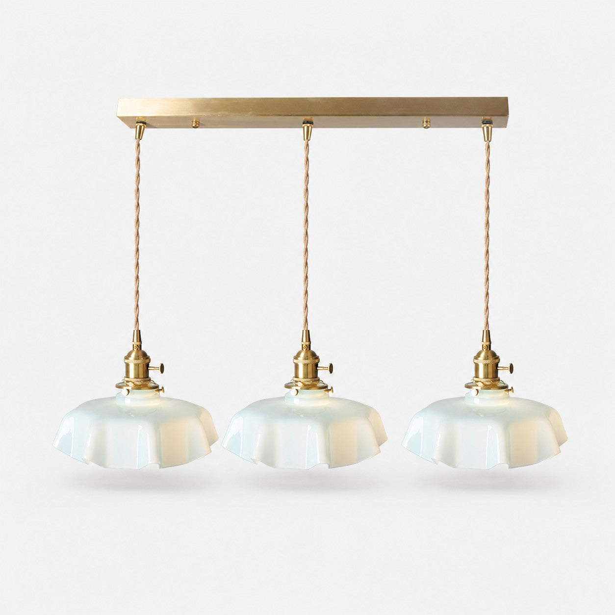 Vintage scalloped opaline glass pendant light view 6