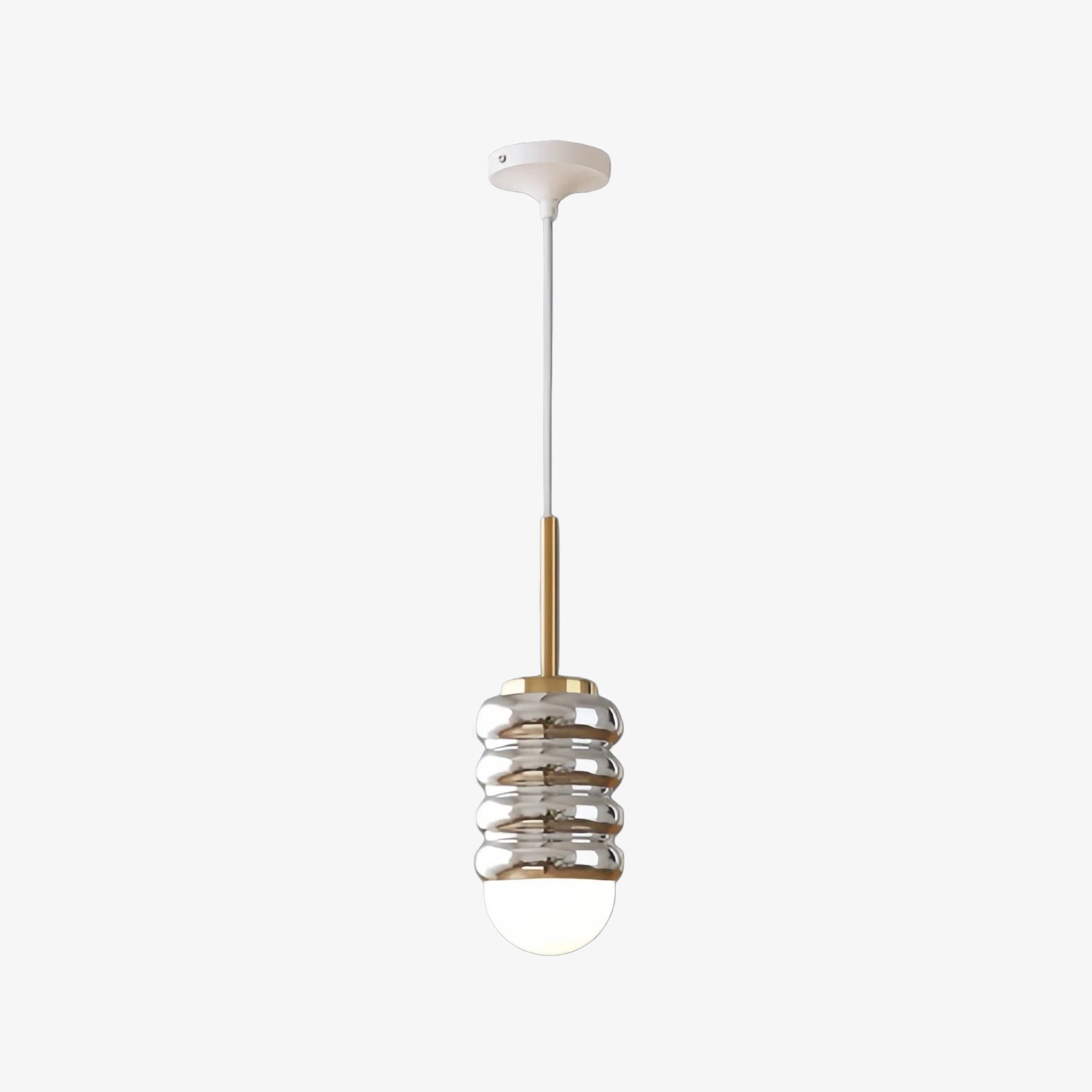Iron Pendant Lamp with Ribbed Shade - Cream Style Light for Bedroom