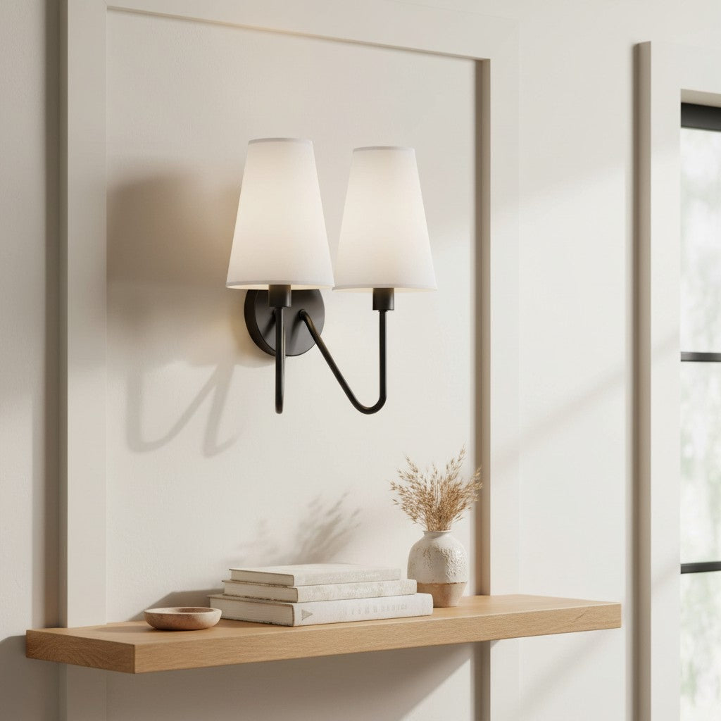 Arcuma Wandleuchte aus Metall im Vintage-Stil – handgefertigter Stoffschirm fürs Schlafzimmer