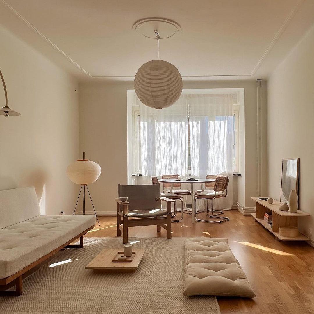 Washi Paper Round Pendant Lamp – Minimalist Lighting for Living Room