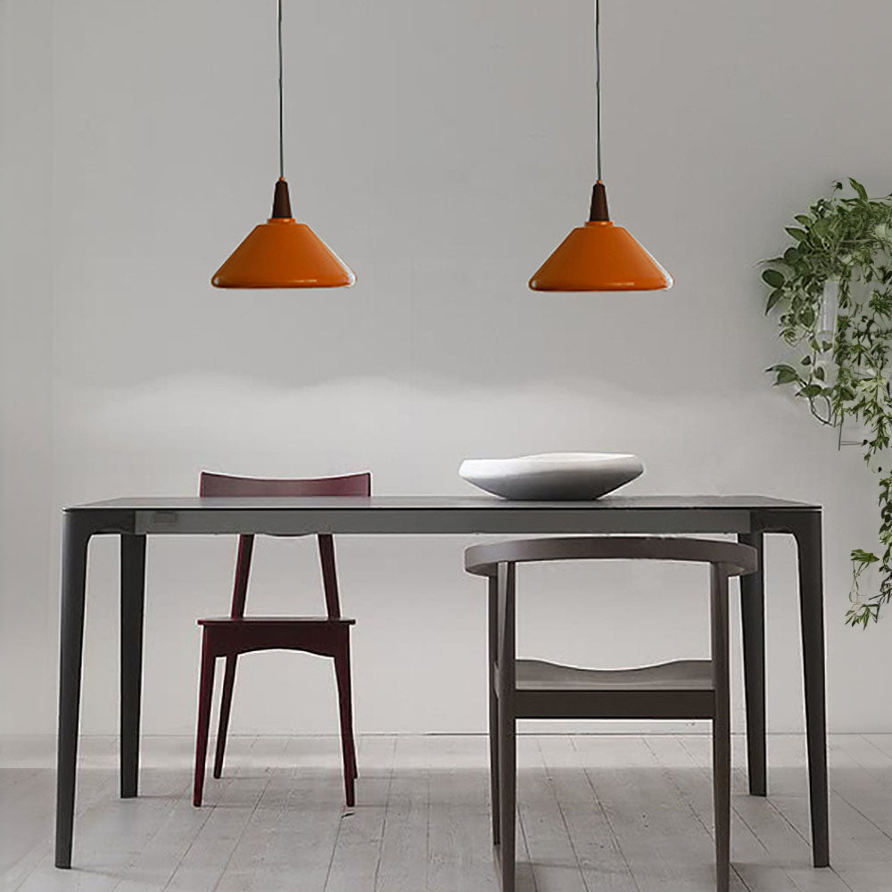 Orange Iron Cone Pendant Lamp - Simple Kitchen Island Lighting Fixture
