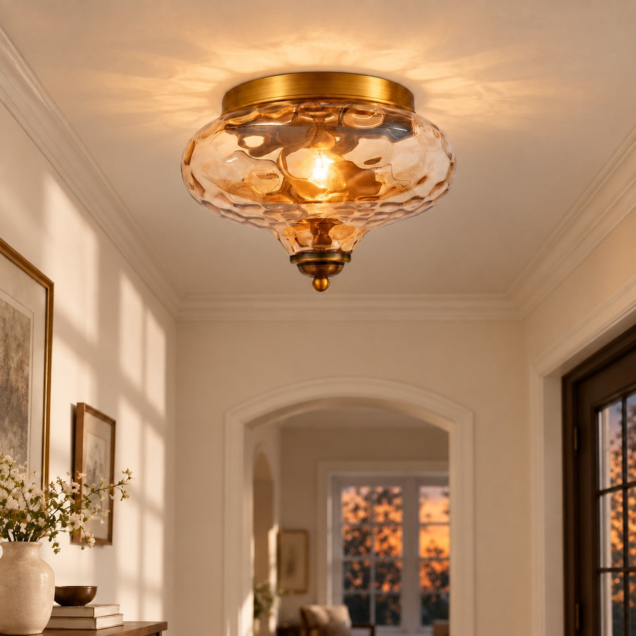 Modern Farmhouse 2-Light Hammered Water Glass Flush Mount Ceiling Light