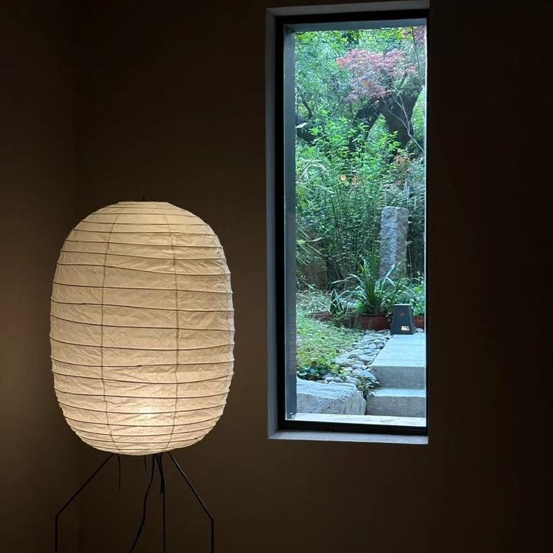 Rice Paper Lantern Floor Lamp - Contemporary Oval Lamp for Entryway