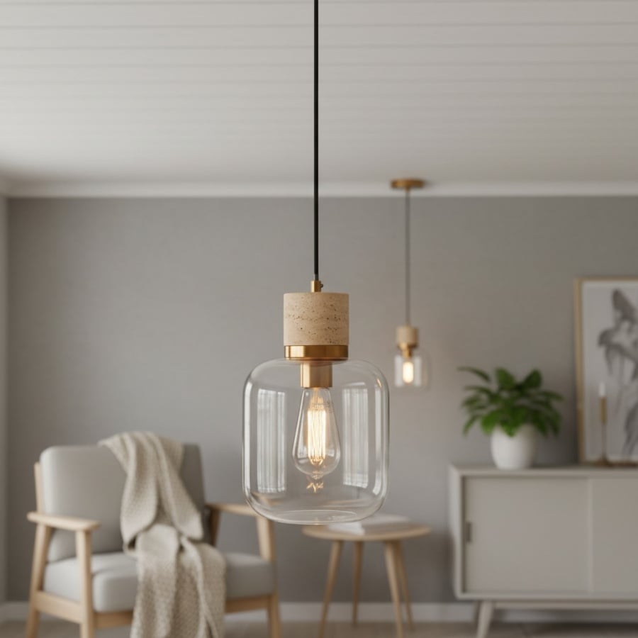 Korlisse Natural Stone and Glass Pendant Light – Stylish Lamp for Lounge or Living Room