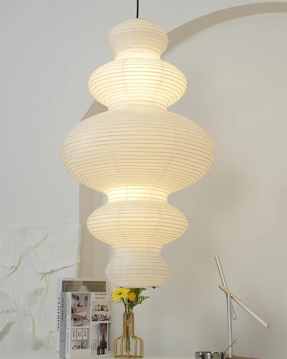 Sculptural Rice Paper Pendant Lamp - Luxurious Lamp for Bedroom