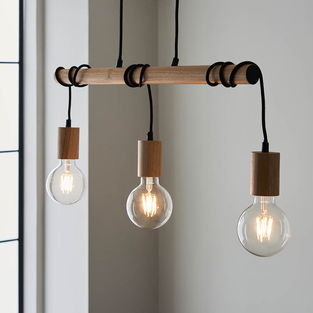 Virell Adjustable Linear Ceiling Light – 3‑Bulb Wooden and Metal Design for Kitchen Island or Office
