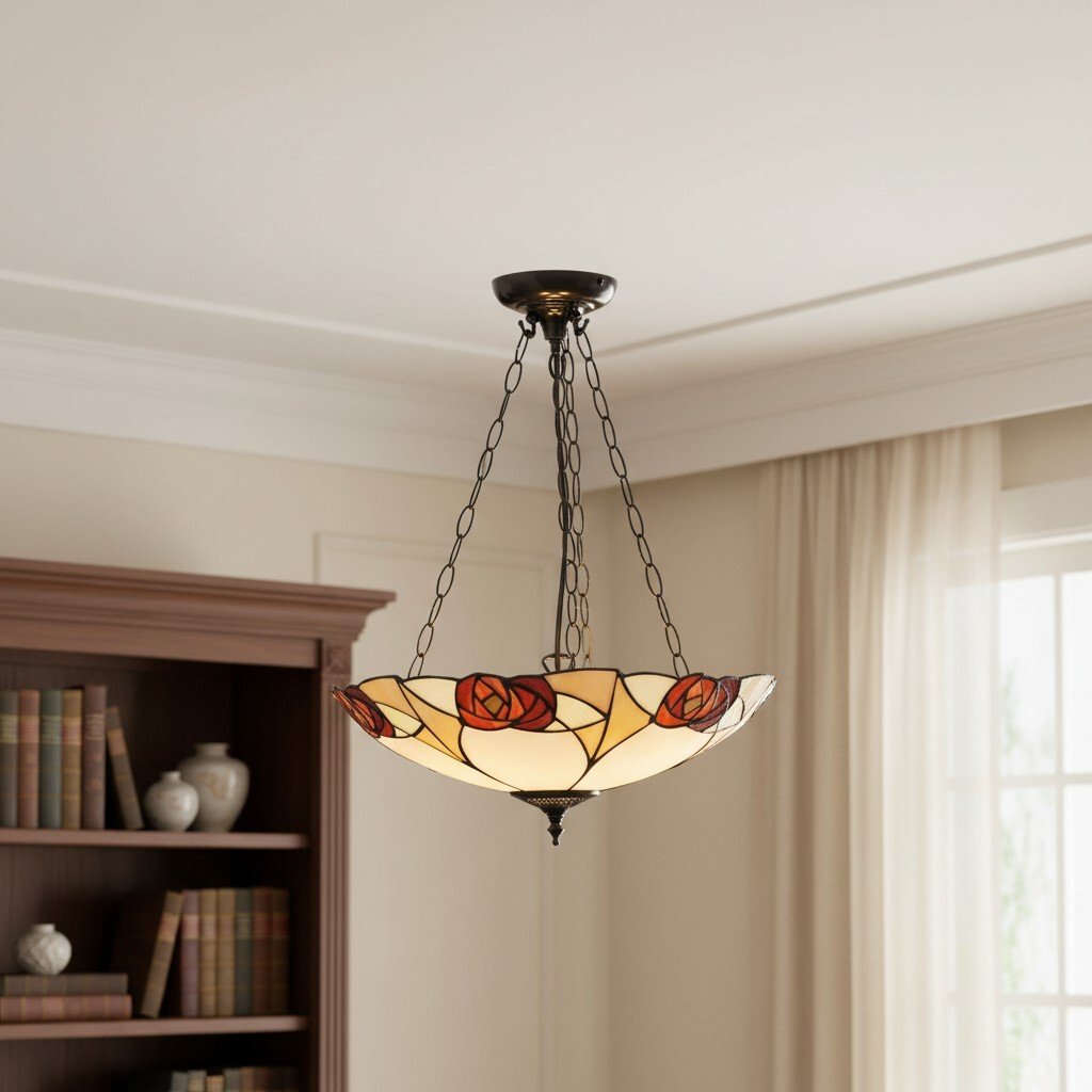 TF Ingram Handcrafted Stained Glass Ceiling Lamp – Vintage Art Deco Tiffany Light for Dining Room