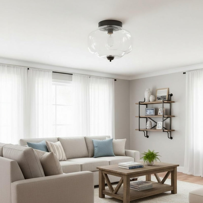 Eloise Milk Glass Ceiling Light - Retro Semi Flush Mount for Kitchen