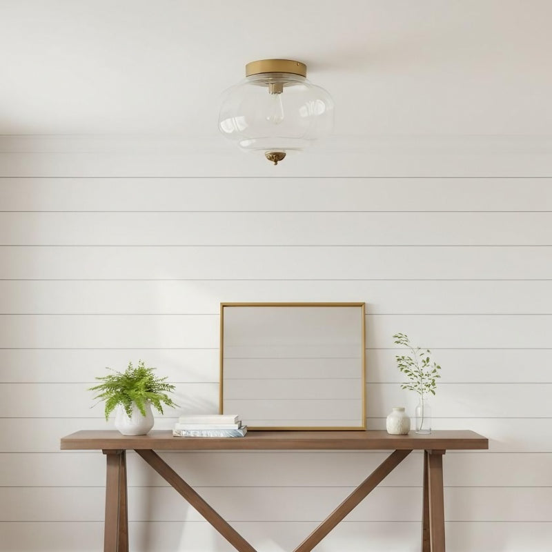 Eloise Milk Glass Ceiling Light - Retro Semi Flush Mount for Kitchen