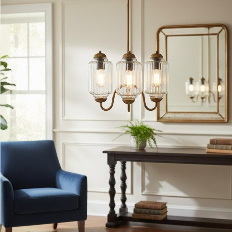 Eloise Vintage Chandelier - Milk Glass 3-Head Lamp for Bedroom