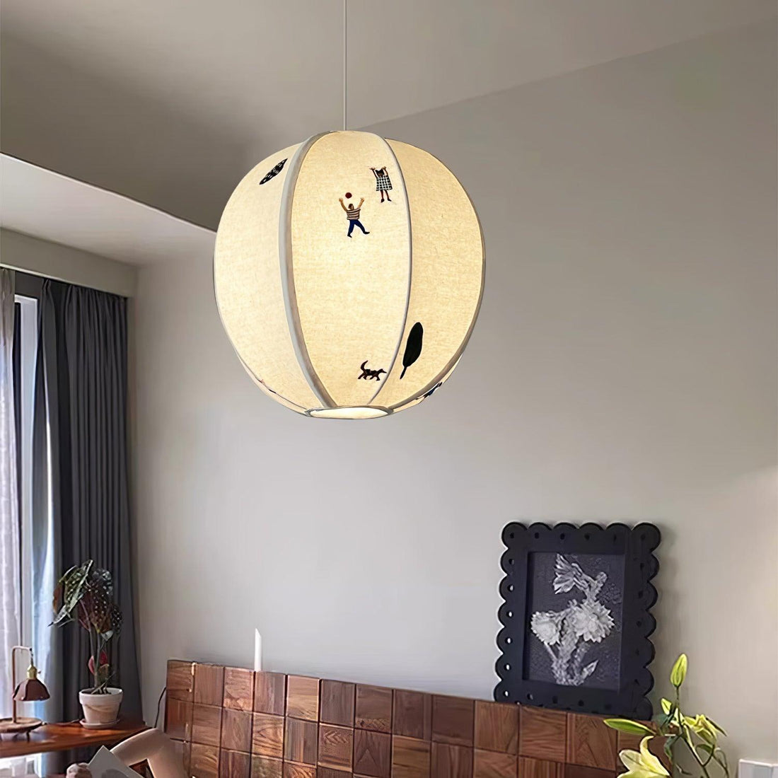 Bunte Baumwoll-Szenenpendelleuchte mit Stecker